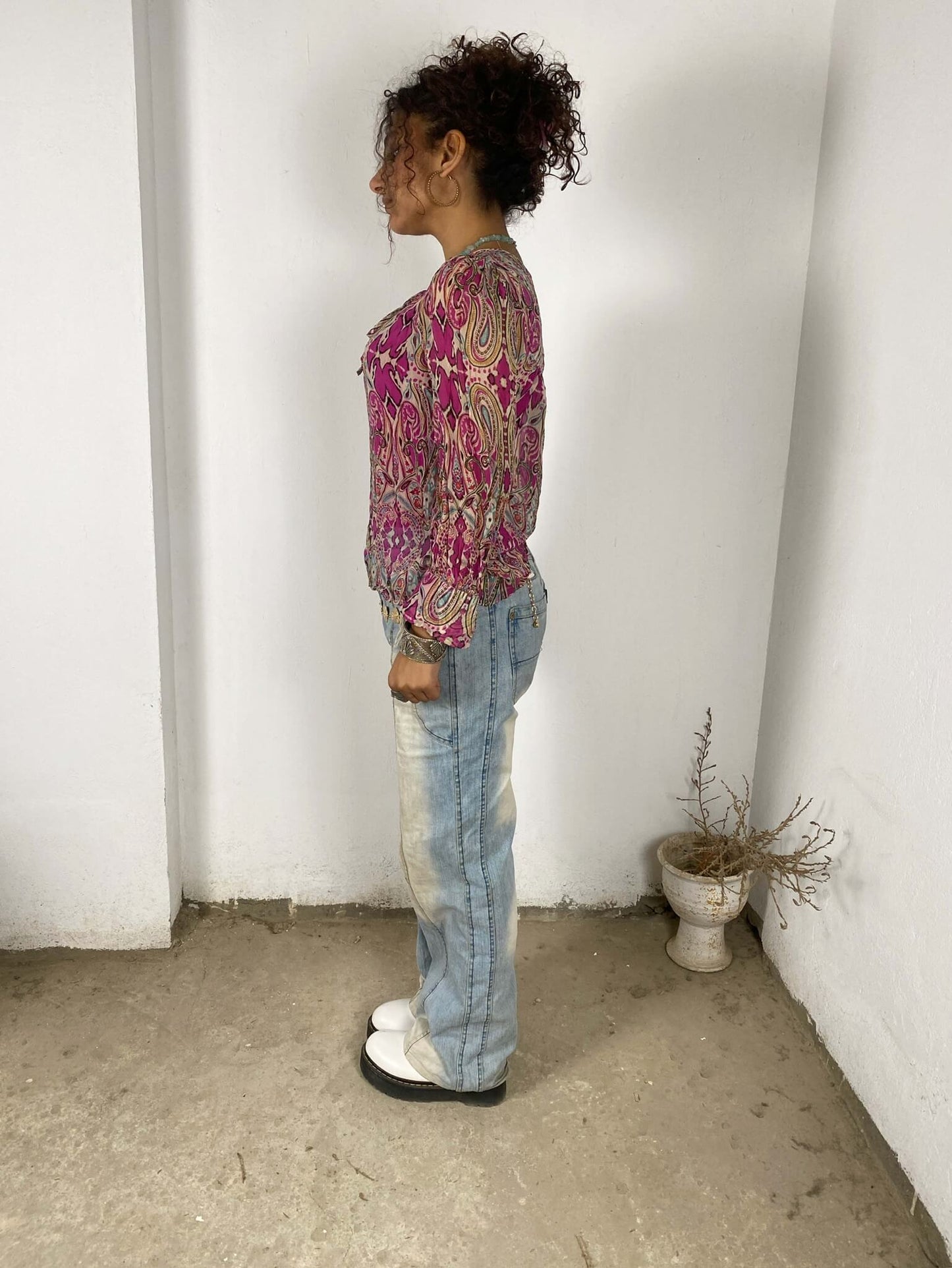 Magenta Patterned Silk Blouse
