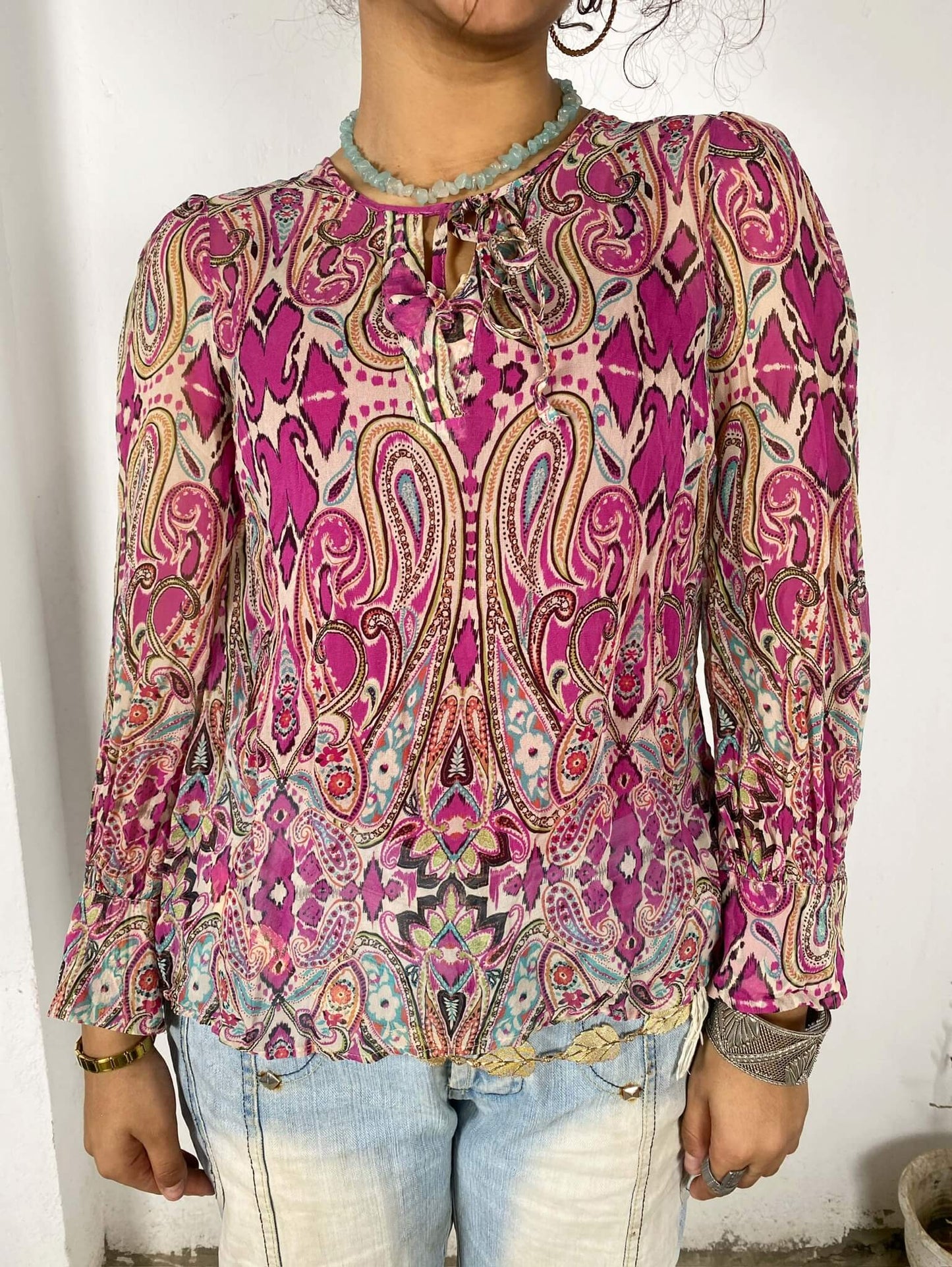Magenta Patterned Silk Blouse