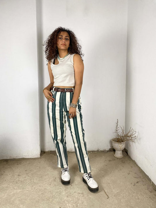Striped White and Green Pants