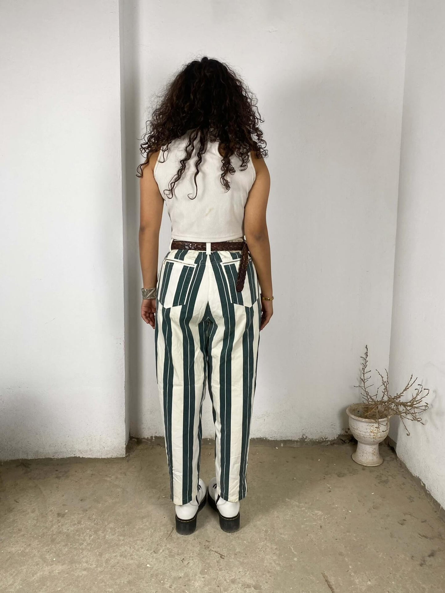 Striped White and Green Pants