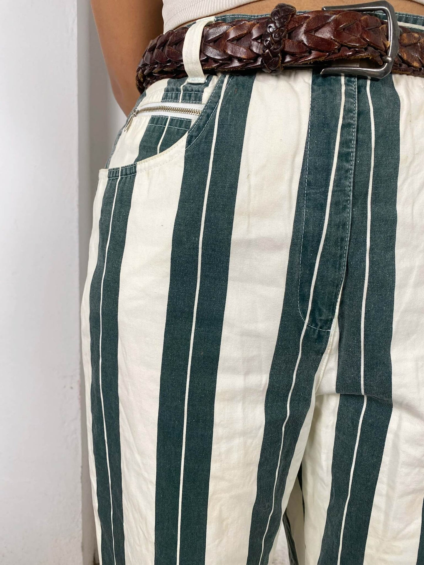 Striped White and Green Pants
