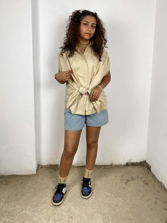 Beige Wrap-up Shirt