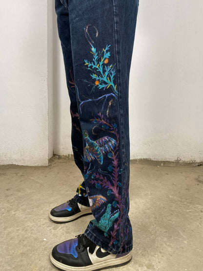 Ancient Egyptian Animals Handpainted Jeans