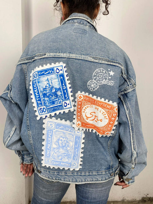 Handpainted Stamps Denim Jacket