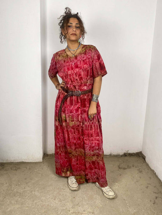 Patterned Magenta Maxi Dress
