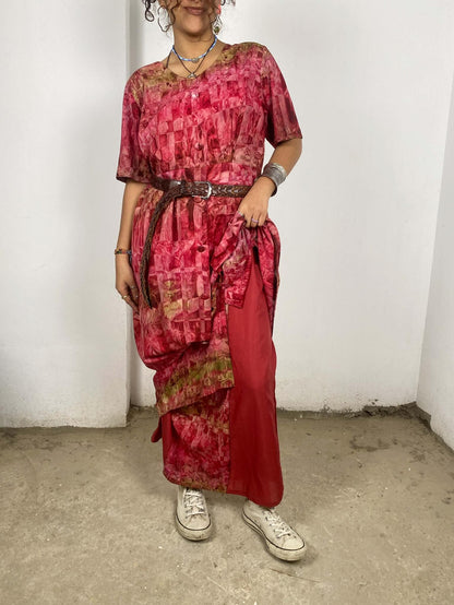 Patterned Magenta Maxi Dress