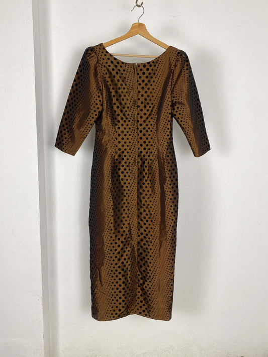 Vintage Brown Dotted Knee Length Dress