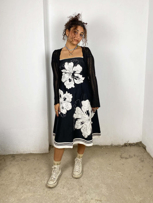 Floral Black and White Dress