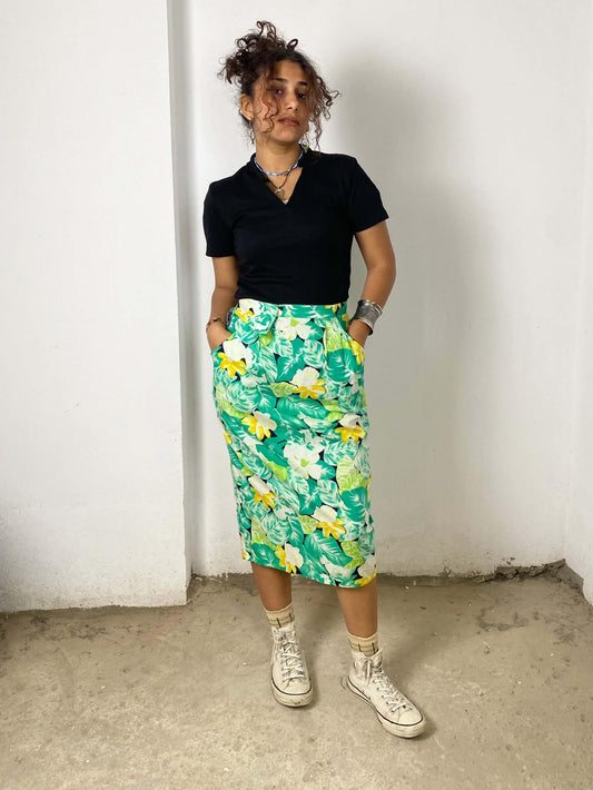 Green Floral Vintage Skirt