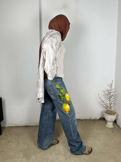 Handpainted Lemon Jeans
