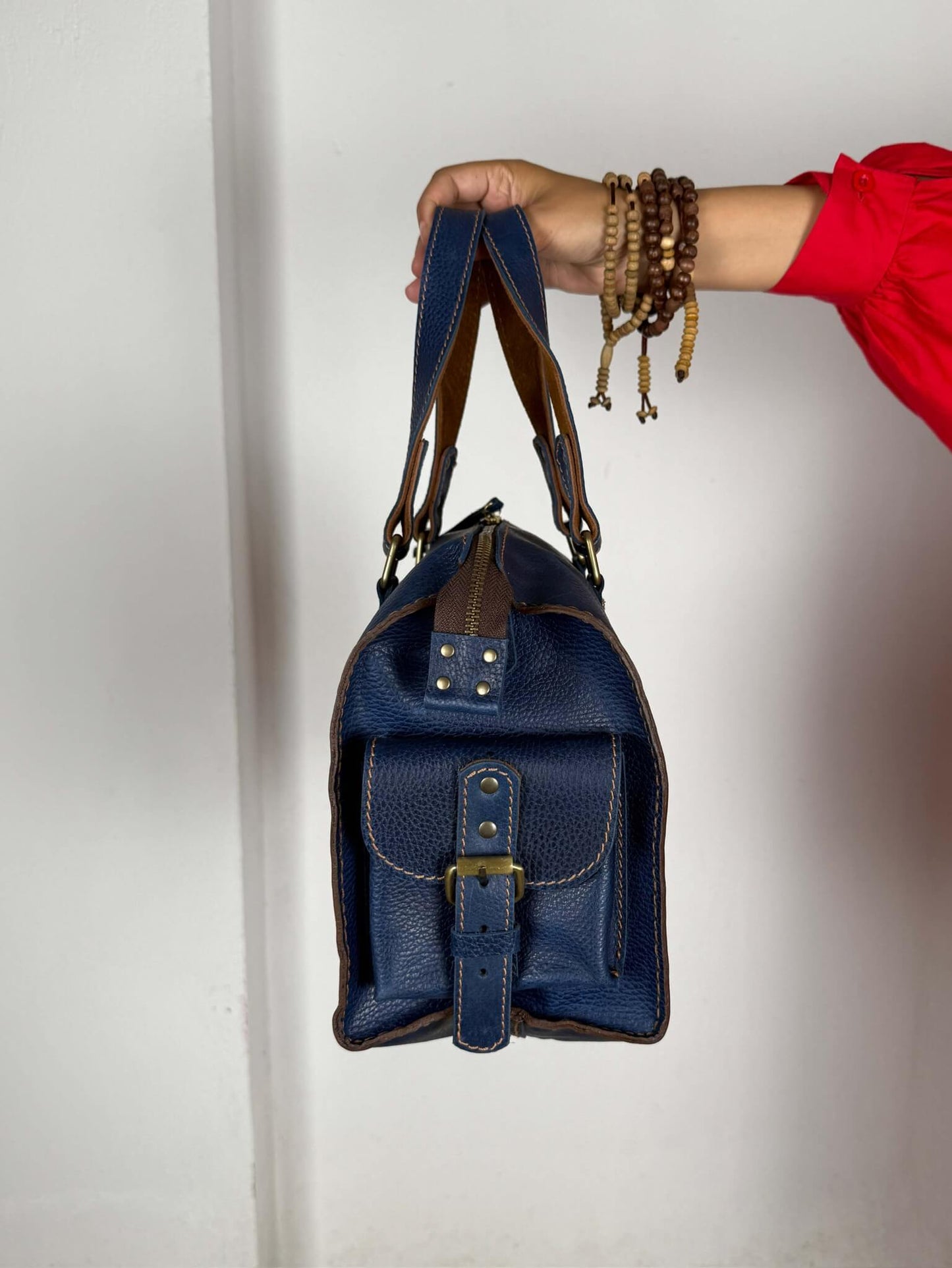 Navy Blue Leather Handbag