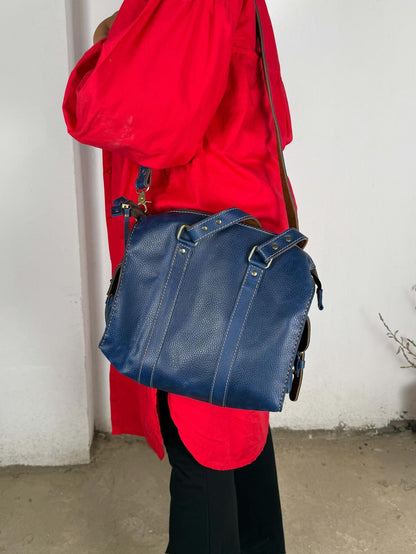 Navy Blue Leather Handbag