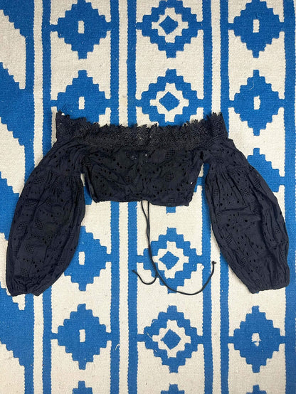 Eyelet Off-shoulder Black Top