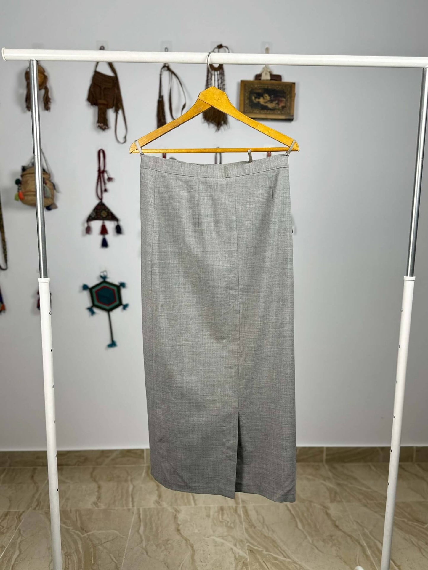 Grey Midi Wool Skirt