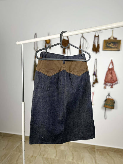 Denim and Suede Skirt