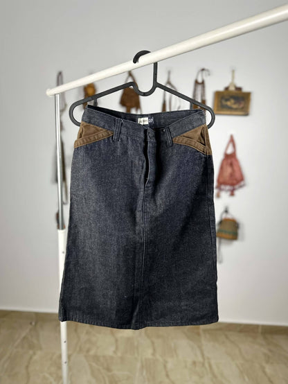 Denim and Suede Skirt
