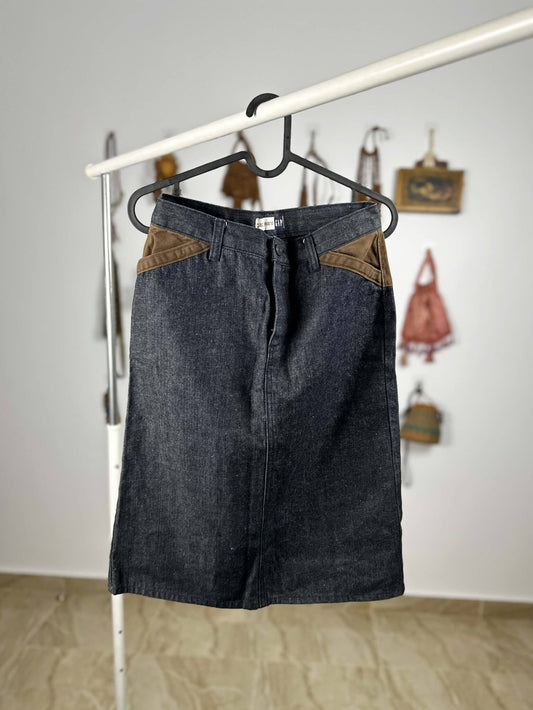 Denim and Suede Skirt