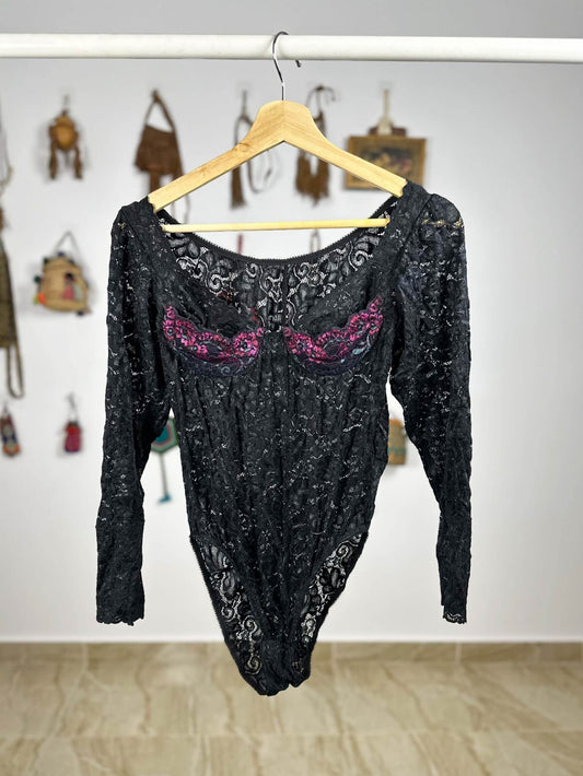 Vintage Black Lace Bodysuit