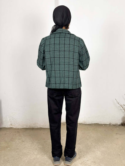 Green Plaid Wool Blazer