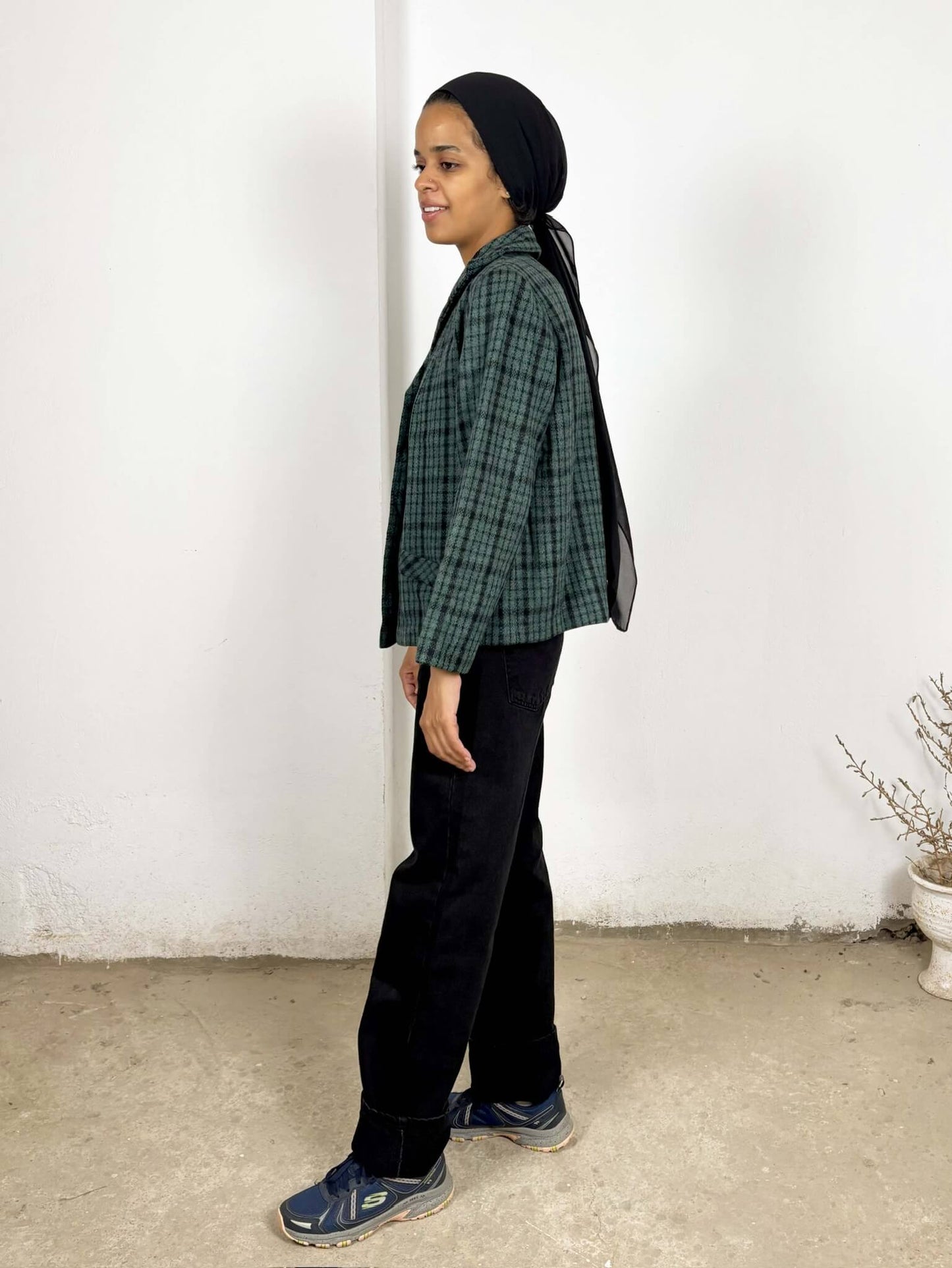 Green Plaid Wool Blazer