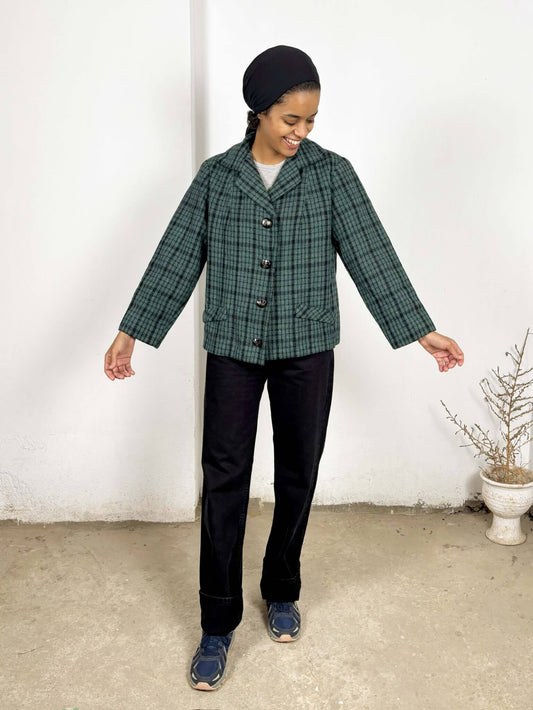 Green Plaid Wool Blazer