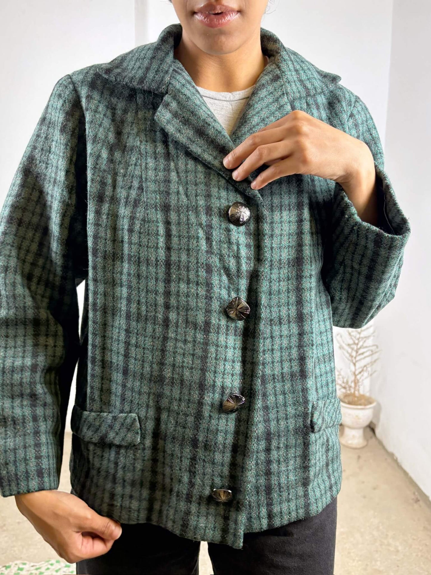 Green Plaid Wool Blazer