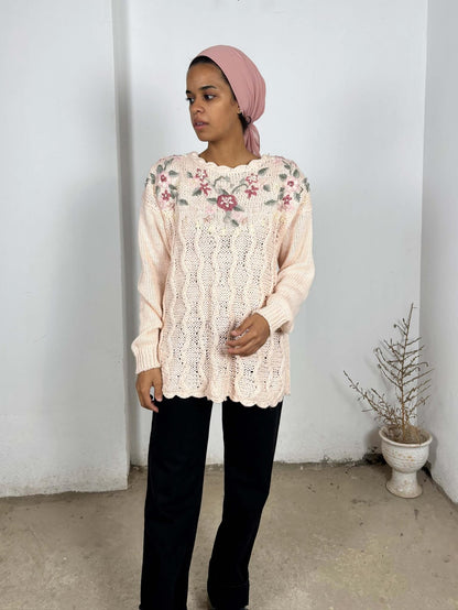 Pink Vintage Floral Knit Sweater