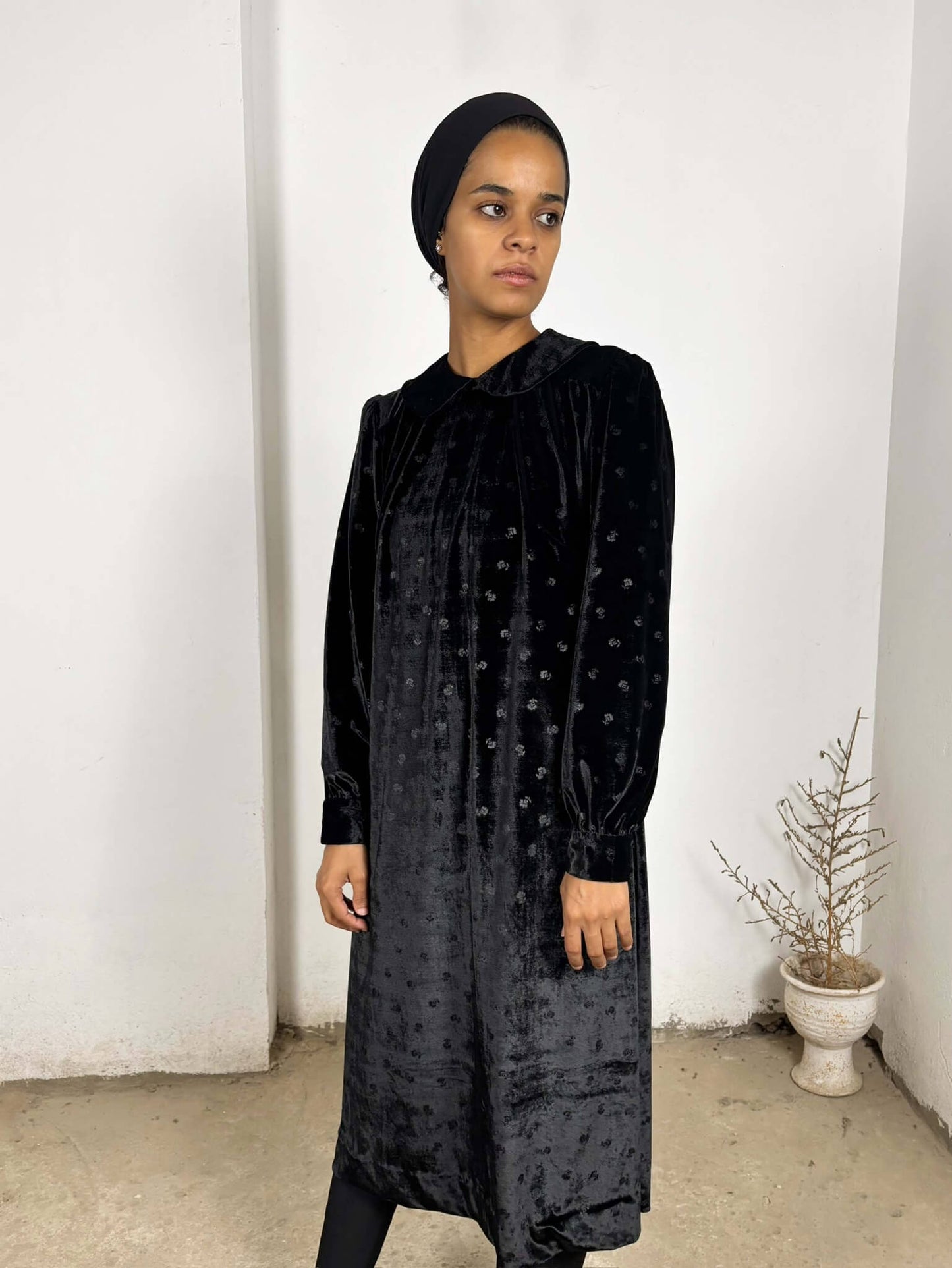 Black Polka Dotted Velvet Dress