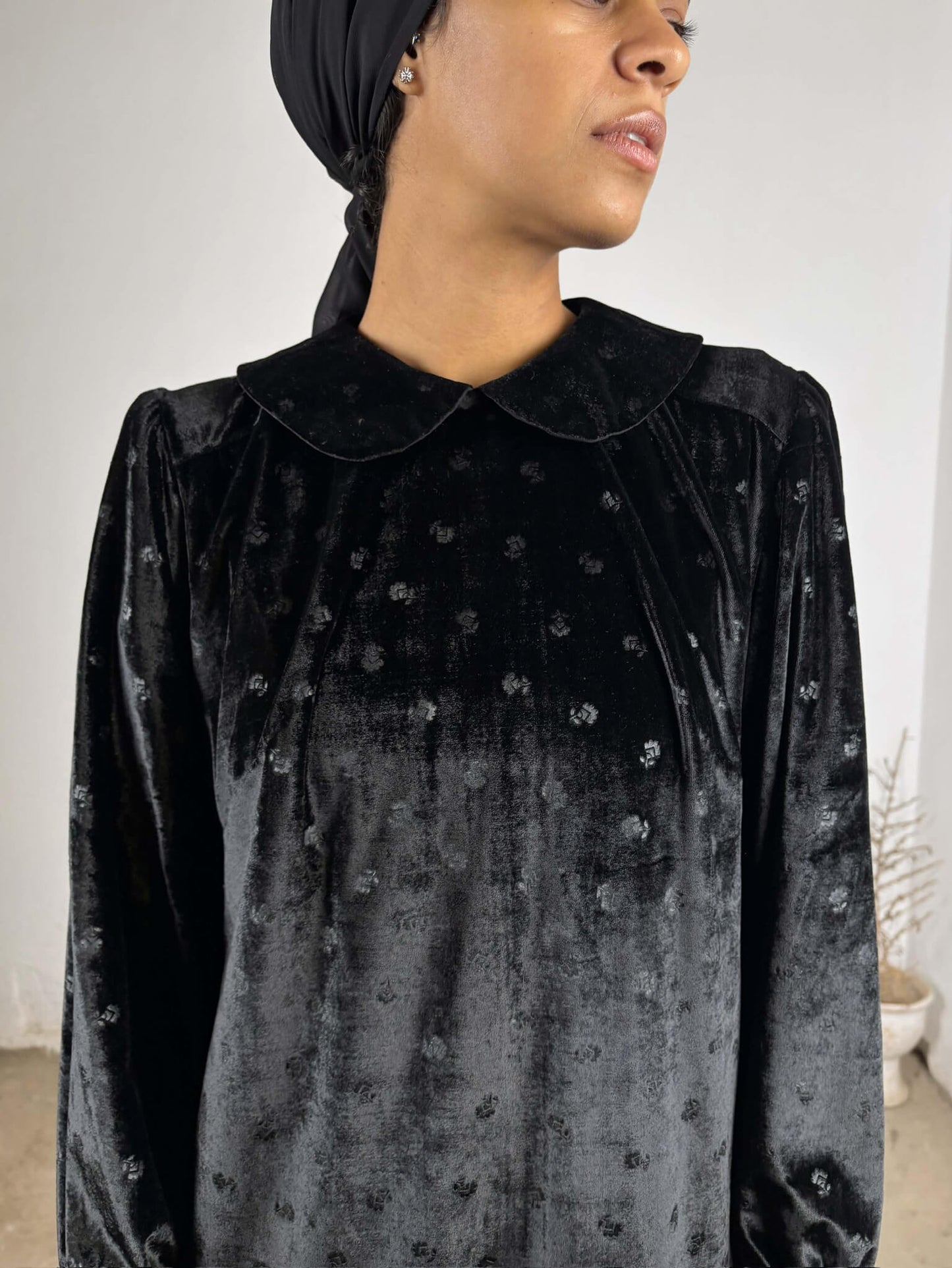 Black Polka Dotted Velvet Dress