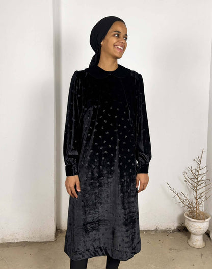 Black Polka Dotted Velvet Dress