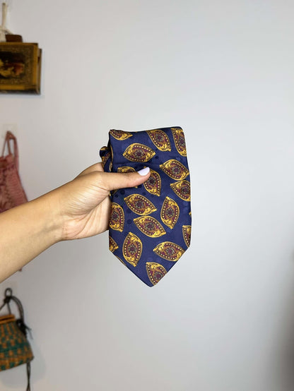Navy Patterned Silk Tie
