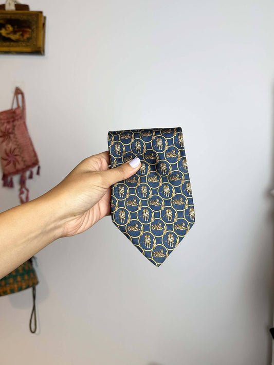 Blue and Beige Patterned Tie