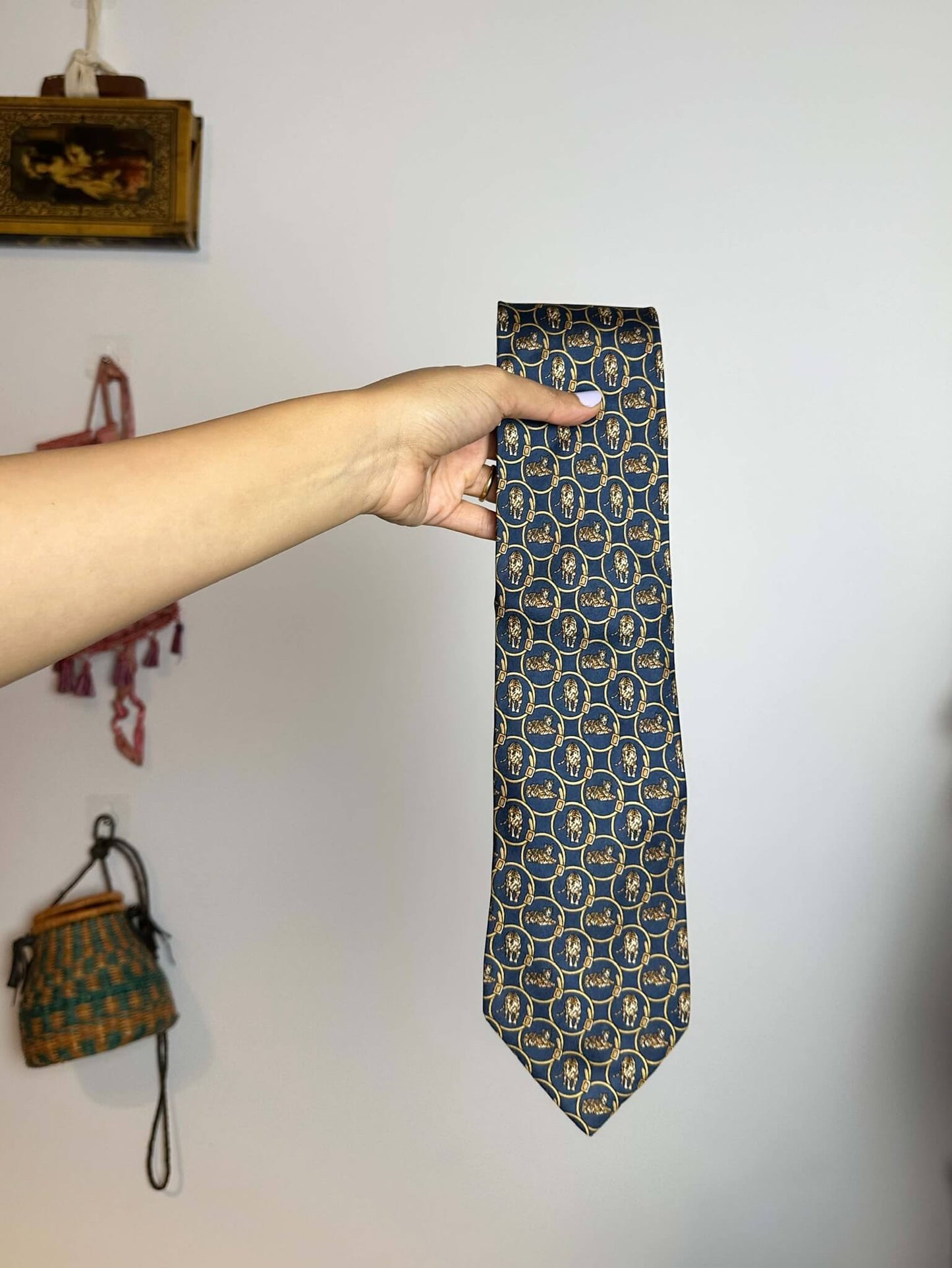 Blue and Beige Patterned Tie