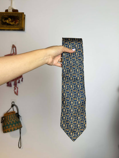 Blue and Beige Patterned Tie