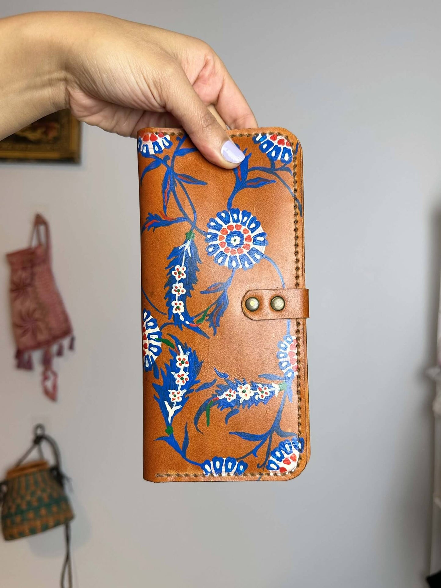 Handpainted Floral Leather Wallet