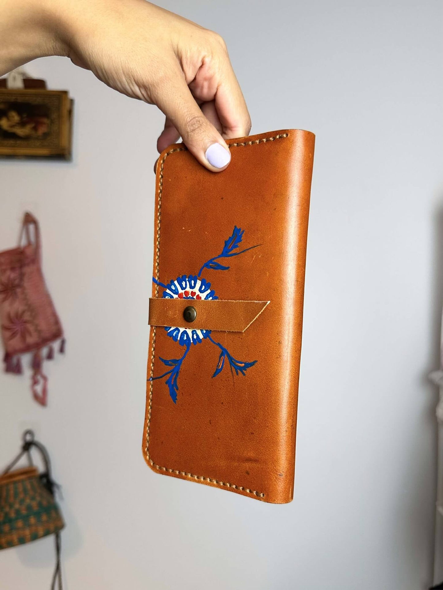 Handpainted Floral Leather Wallet