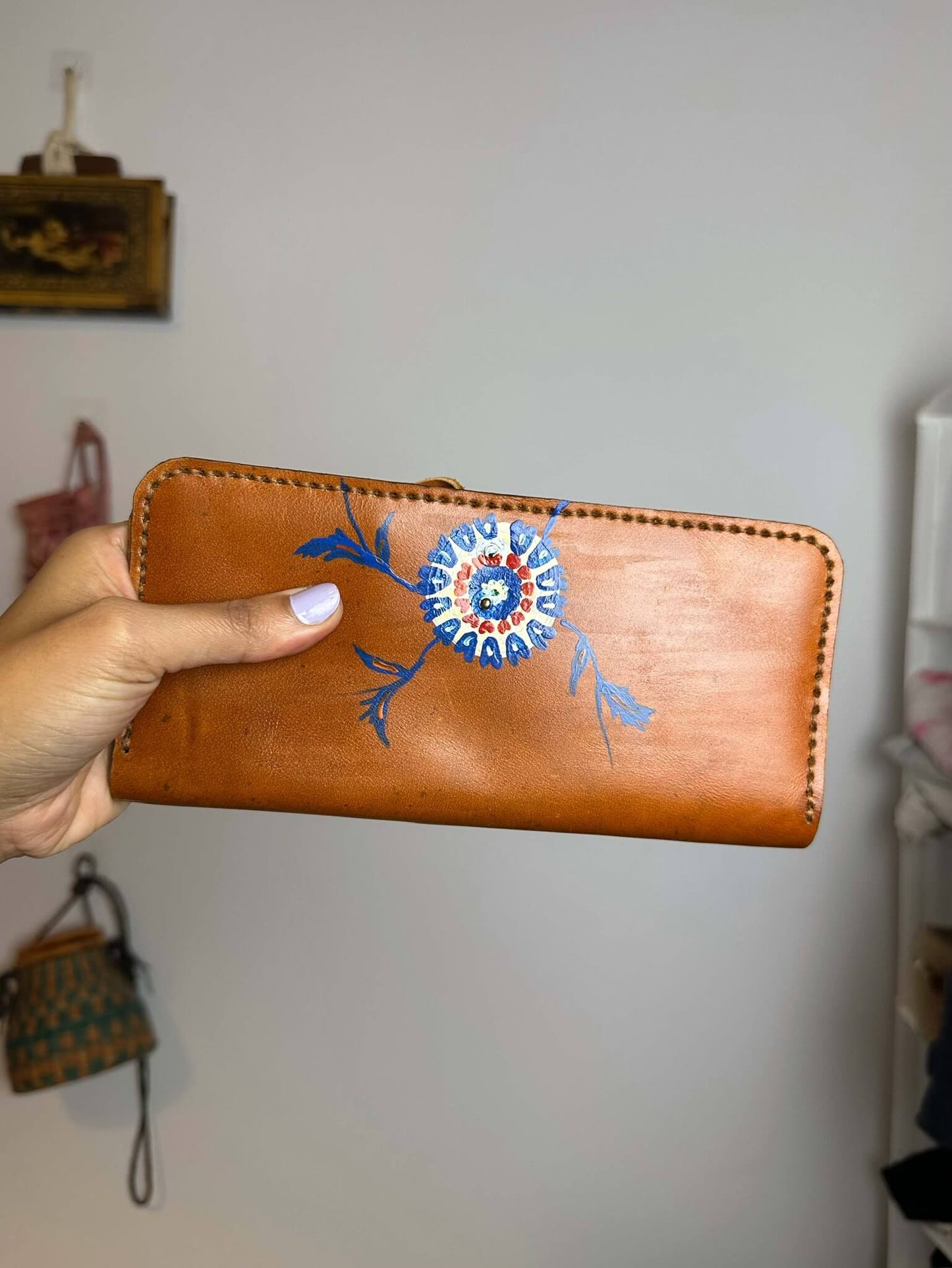 Handpainted Floral Leather Wallet