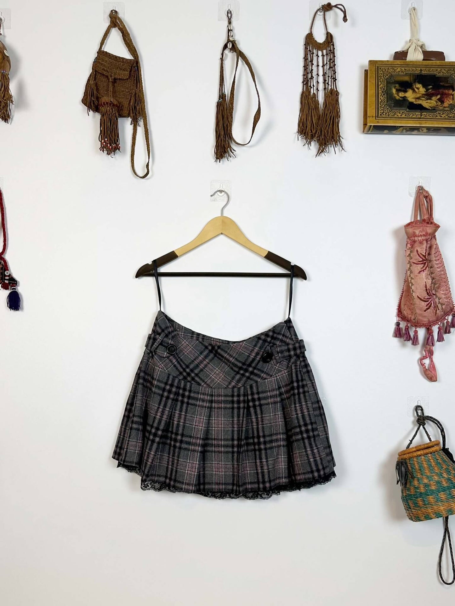 Mini Plaid Skirt with Lace Detailing