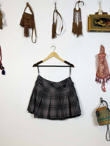 Mini Plaid Skirt with Lace Detailing