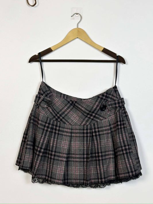 Mini Plaid Skirt with Lace Detailing