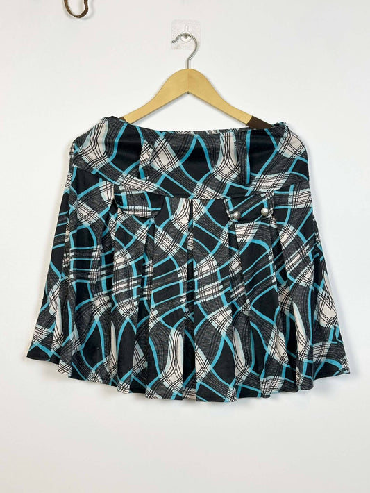 Patterned Black and teal Mini Skirt