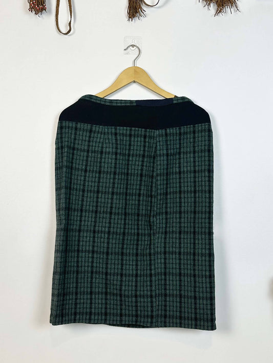 Black and Green Plaid Wool Skirt