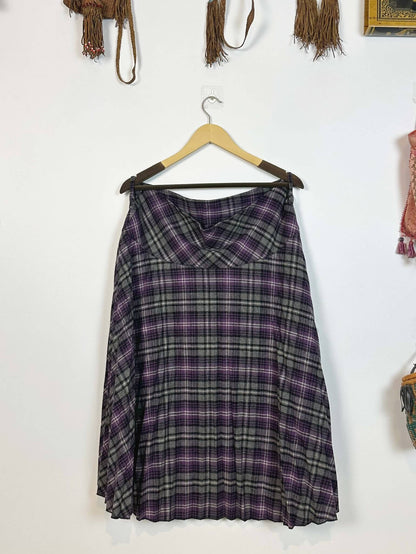 Plaid Purple and Grey Midi Skirt