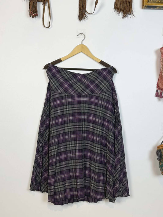 Plaid Purple and Grey Midi Skirt