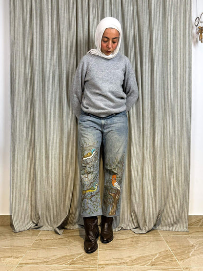 Birds of Acasia Handpainted Jeans