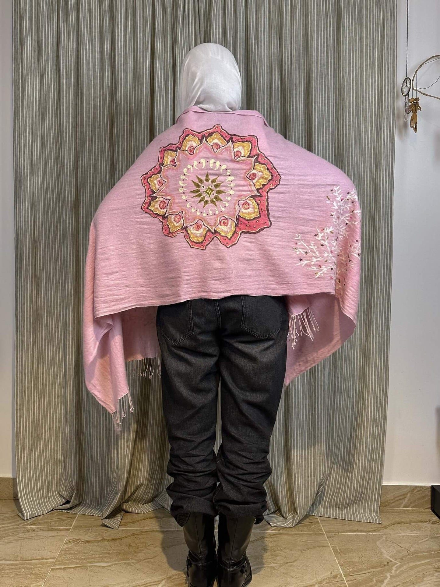Mandala Handpainted Pink Shawl