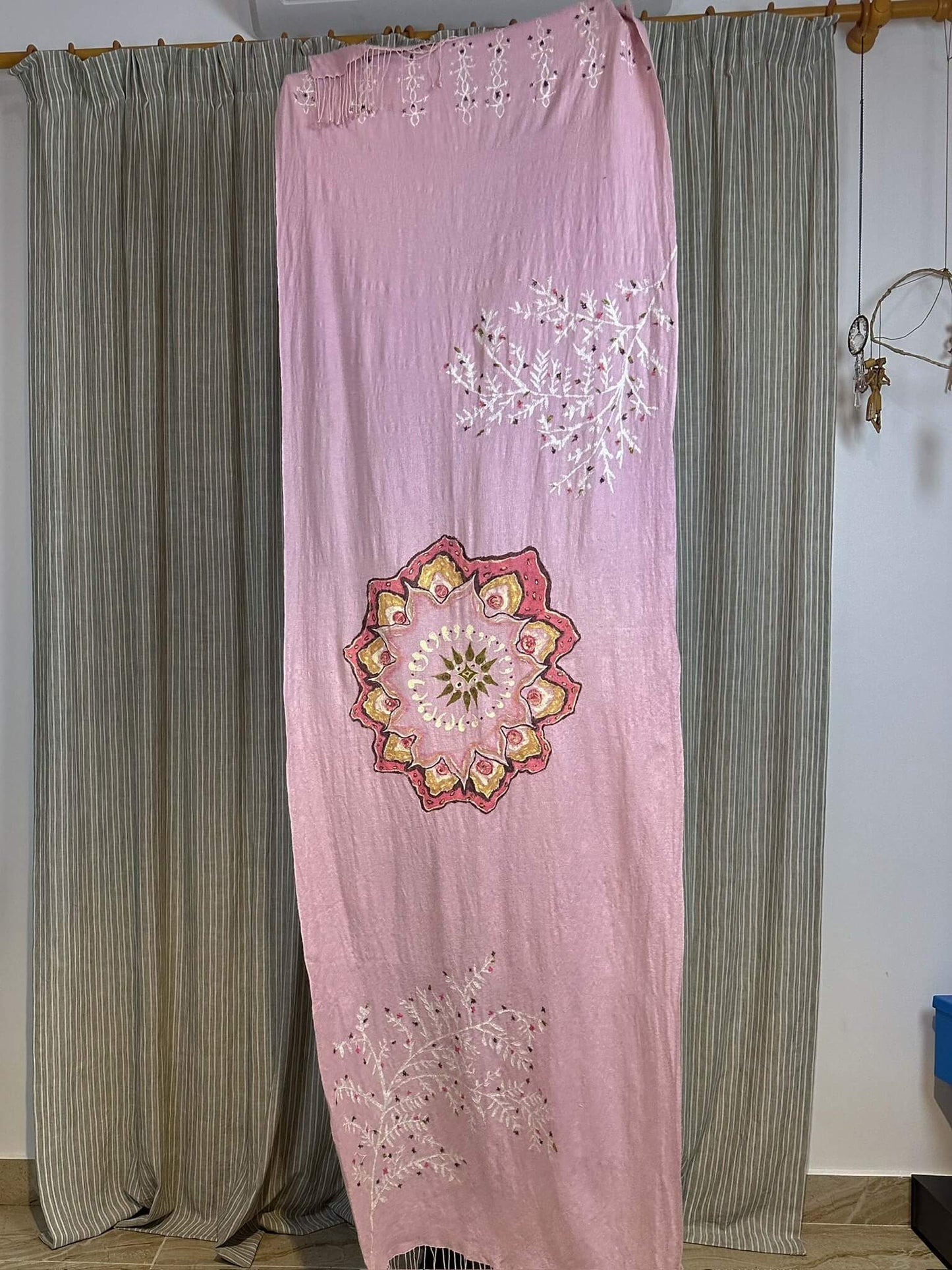 Mandala Handpainted Pink Shawl