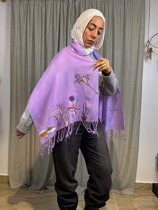 Bird Handpainted Purple Shawl
