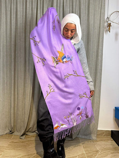 Bird Handpainted Purple Shawl
