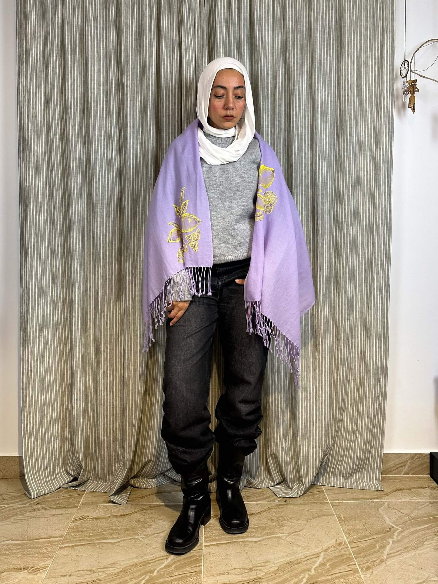 Lemon Handpainted Lilac Shawl